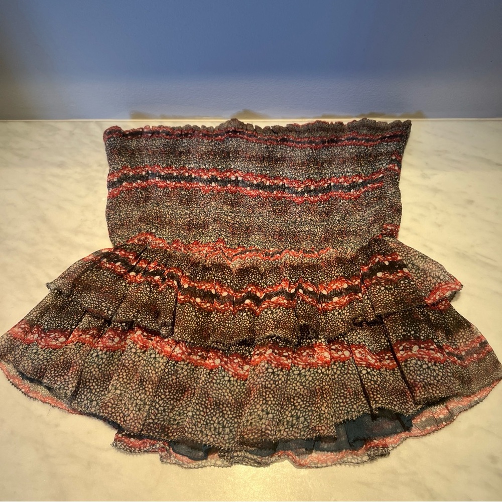 Isabel Marant Silk Boho Hippie Ruffle strapless top Size 36 multi color